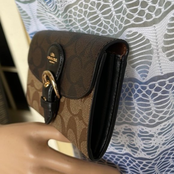 Coach Kleo Wallet C6897 Blocked Signature Canvas In Khaki Brown Multi NWT - Picture 6 of 14